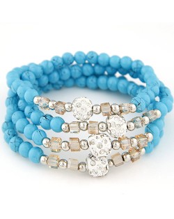 Fair Maiden Fashion Rhinestone Beads Decorated Four Layers Crystal Beads Bracelet - Blue