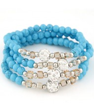 Fair Maiden Fashion Rhinestone Beads Decorated Four Layers Crystal Beads Bracelet - Blue