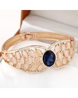 Czech Rhinestone Rimmed Opal Elegant Fashion Bangle