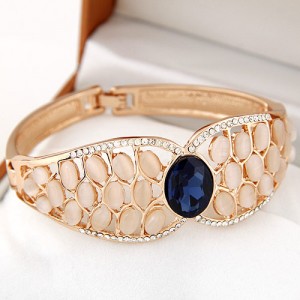 Czech Rhinestone Rimmed Opal Elegant Fashion Bangle