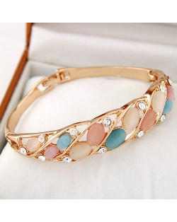 Luxurious Style Czech Rhinestone Embellished Colorful Opal Fashion Bangle