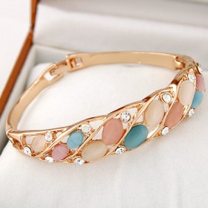Luxurious Style Czech Rhinestone Embellished Colorful Opal Fashion Bangle