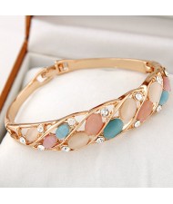 Luxurious Style Czech Rhinestone Embellished Colorful Opal Fashion Bangle