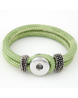 Studs and Button Decoration Design Snakeskin Texture Leather Bracelet - Green