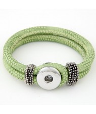 Studs and Button Decoration Design Snakeskin Texture Leather Bracelet - Green