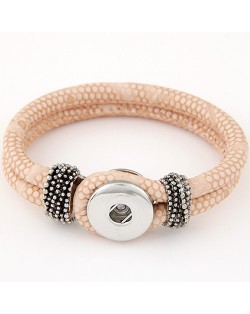 Studs and Button Decoration Design Snakeskin Texture Leather Bracelet - Light Khaki