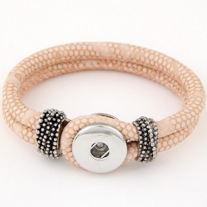 Studs and Button Decoration Design Snakeskin Texture Leather Bracelet - Light Khaki