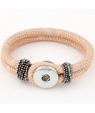Studs and Button Decoration Design Snakeskin Texture Leather Bracelet - Light Khaki