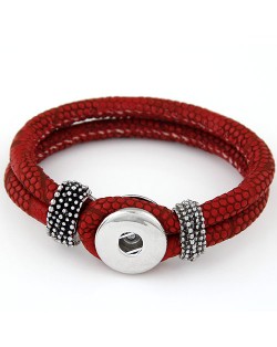 Studs and Button Decoration Design Snakeskin Texture Leather Bracelet - Red