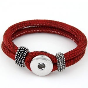Studs and Button Decoration Design Snakeskin Texture Leather Bracelet - Red