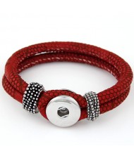 Studs and Button Decoration Design Snakeskin Texture Leather Bracelet - Red