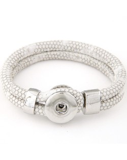 Studs and Button Decoration Design Snakeskin Texture Leather Bracelet - White