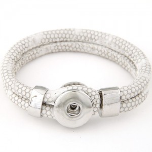 Studs and Button Decoration Design Snakeskin Texture Leather Bracelet - White