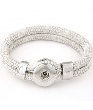 Studs and Button Decoration Design Snakeskin Texture Leather Bracelet - White