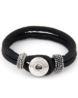 Studs and Button Decoration Design Snakeskin Texture Leather Bracelet - Black