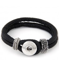 Studs and Button Decoration Design Snakeskin Texture Leather Bracelet - Black
