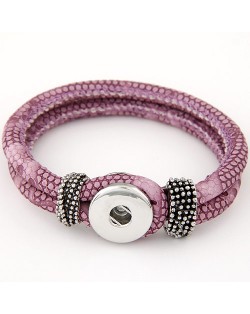Studs and Button Decoration Design Snakeskin Texture Leather Bracelet - Violet