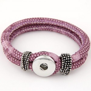 Studs and Button Decoration Design Snakeskin Texture Leather Bracelet - Violet