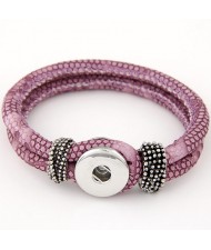 Studs and Button Decoration Design Snakeskin Texture Leather Bracelet - Violet