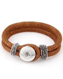 Studs and Button Decoration Design Snakeskin Texture Leather Bracelet - Brown