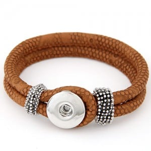 Studs and Button Decoration Design Snakeskin Texture Leather Bracelet - Brown