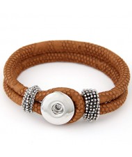 Studs and Button Decoration Design Snakeskin Texture Leather Bracelet - Brown