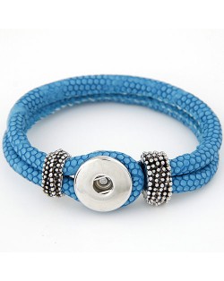 Studs and Button Decoration Design Snakeskin Texture Leather Bracelet - Blue
