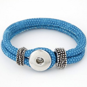 Studs and Button Decoration Design Snakeskin Texture Leather Bracelet - Blue