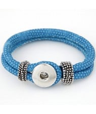 Studs and Button Decoration Design Snakeskin Texture Leather Bracelet - Blue