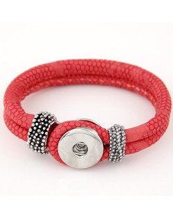 Studs and Button Decoration Design Snakeskin Texture Leather Bracelet - Rose