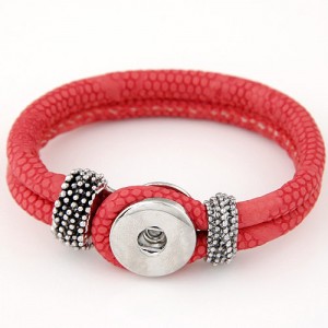 Studs and Button Decoration Design Snakeskin Texture Leather Bracelet - Rose