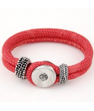 Studs and Button Decoration Design Snakeskin Texture Leather Bracelet - Rose