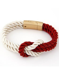 Weaving Knot Style Magnetic Buckle Rope Bracelet - Red and White