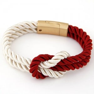 Weaving Knot Style Magnetic Buckle Rope Bracelet - Red and White
