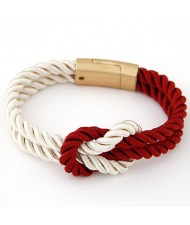 Weaving Knot Style Magnetic Buckle Rope Bracelet - Red and White