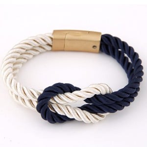 Weaving Knot Style Magnetic Buckle Rope Bracelet - Blue and White