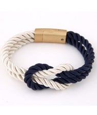 Weaving Knot Style Magnetic Buckle Rope Bracelet - Blue and White