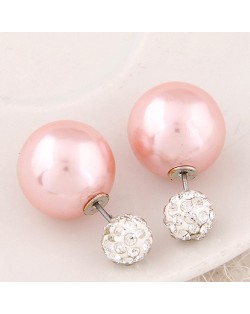 Flash Drilling Ball Pearl Fashion Earrings - Pink