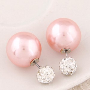 Flash Drilling Ball Pearl Fashion Earrings - Pink