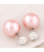 Flash Drilling Ball Pearl Fashion Earrings - Pink