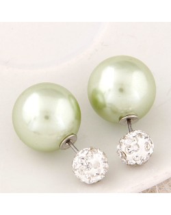 Flash Drilling Ball Pearl Fashion Earrings - Green