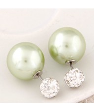 Flash Drilling Ball Pearl Fashion Earrings - Green