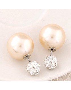 Flash Drilling Ball Pearl Fashion Earrings - Champagne