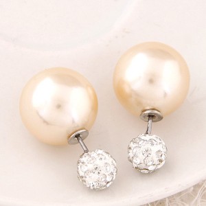Flash Drilling Ball Pearl Fashion Earrings - Champagne