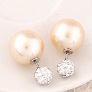 Flash Drilling Ball Pearl Fashion Earrings - Champagne