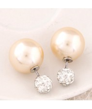 Flash Drilling Ball Pearl Fashion Earrings - Champagne