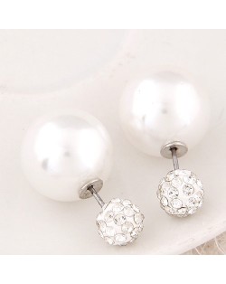 Flash Drilling Ball Pearl Fashion Earrings - White