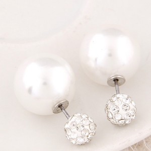 Flash Drilling Ball Pearl Fashion Earrings - White