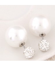 Flash Drilling Ball Pearl Fashion Earrings - White