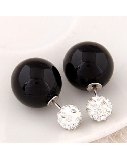 Flash Drilling Ball Pearl Fashion Earrings - Black